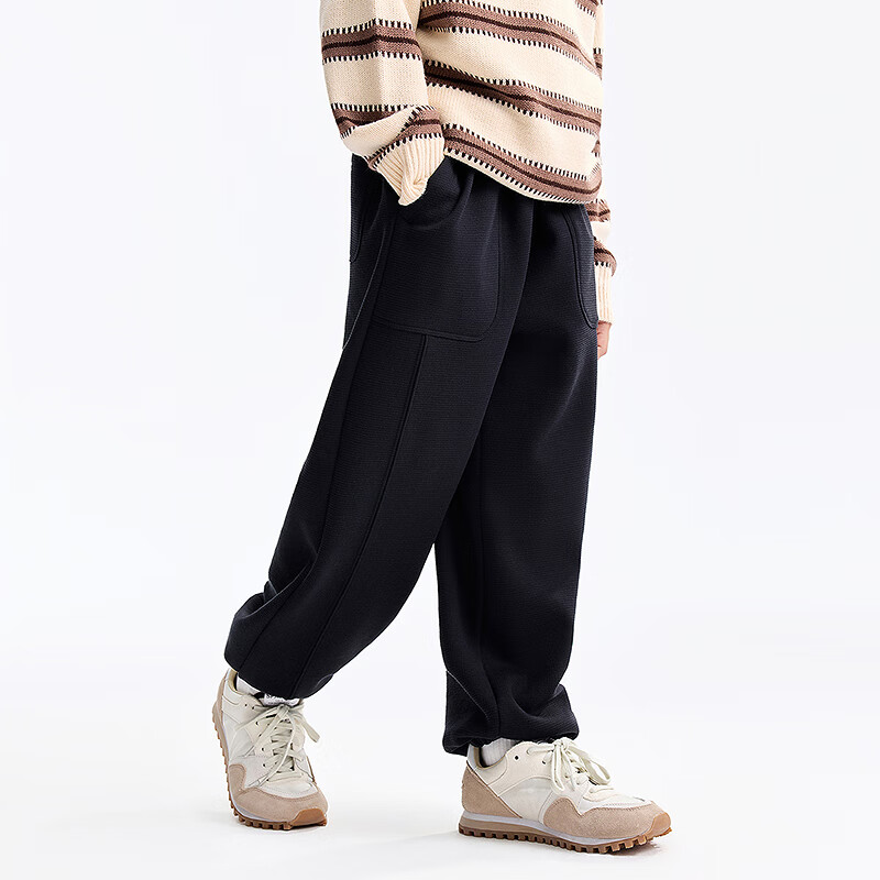 Annil Kids Boys' Sports Pants 2025 Winter New Warm Fleece Trousers Black 130
