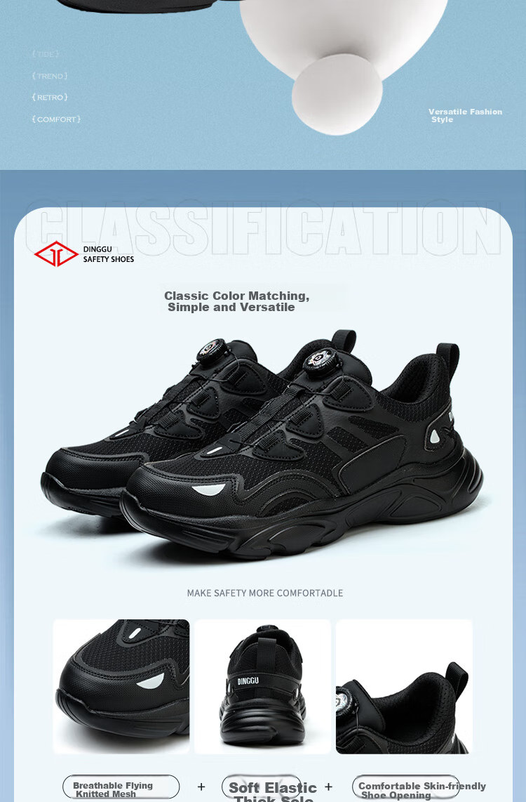 Dinggu Safety Shoes for Men, Lightweight Intelligent Buckle Anti-Smashing Anti-Puncture Steel Toe Work Shoes JD1168hei38 2