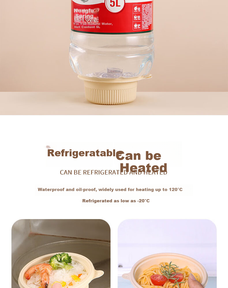 BJ Disposable Biodegradable Corn Starch Round Food Containers, 350*50 Set, Microwave-Safe Food-Grade Takeout Boxes 2
