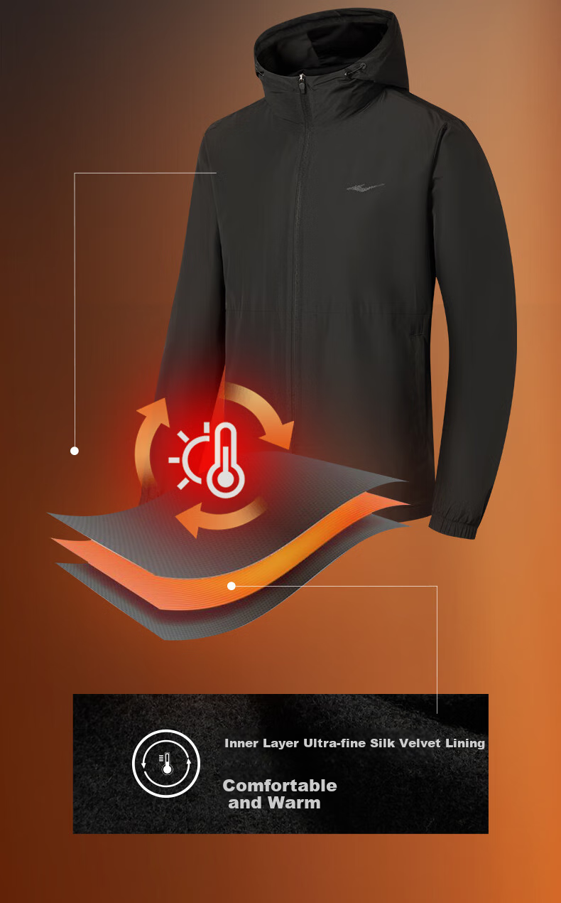 ERKE [Yu Shi Same Style] Water-Resistant Jacket for Men, Spring Stand-Collar Hooded Coat, Outdoor Sports Windbreaker 6