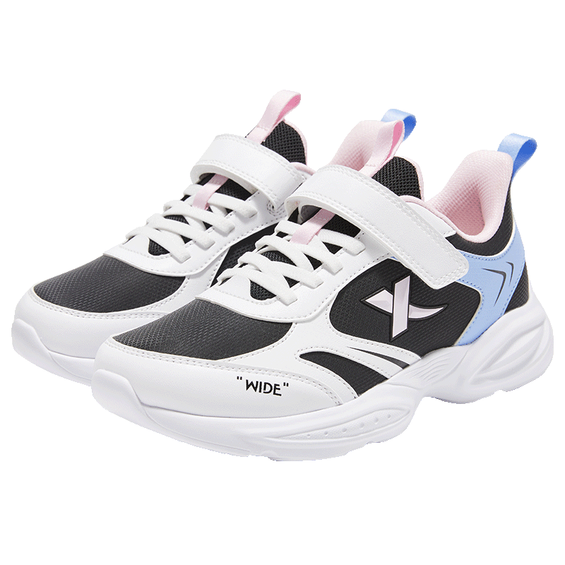 XTEP Kids Girls Adjustable Wide Fit Velcro Casual Running Shoes Black/White Size 37