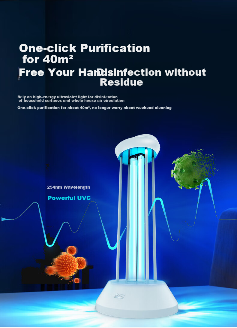 Sansi UV Disinfection Lamp for Home Use, Mother And Baby, Pets, Kindergarten, Medical-Grade Ozone Deodorizing UV Lamp - 42W 7