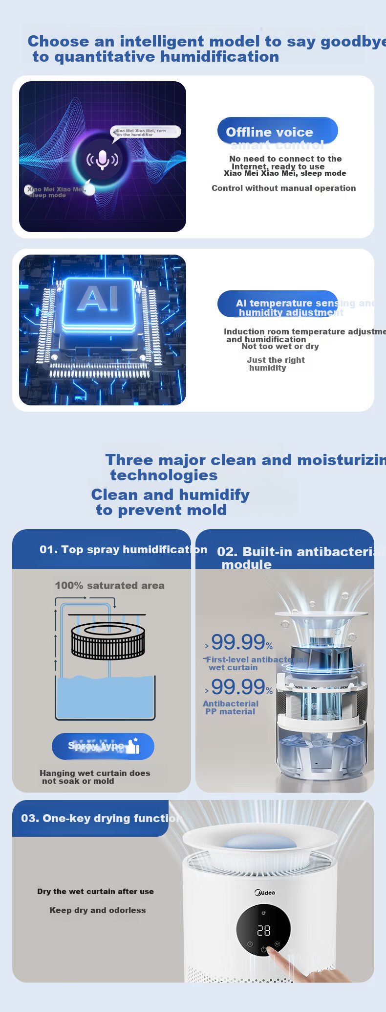 Midea [AI Smart Voice] Anti-Mist Air Humidifier with Antibacterial Function for Home Bedroom Floor-Standing Small Quiet Air Conditioner Heater Atomizer, Gift for Women SZY-W40S 3