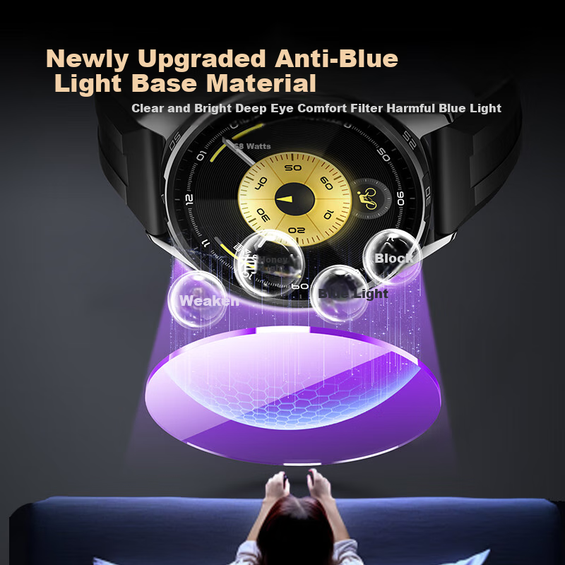 Smorss [2 Eye Protection Quick Stickers] for Huawei Watch GT6 Protective Film, Huawei Watch GT6 Tempered Glass Film, Anti-Blue Light Watch Film, Eye Protection, Scratch-Resistant, Shockproof, Full Screen, Ultra-Clear, 46mm