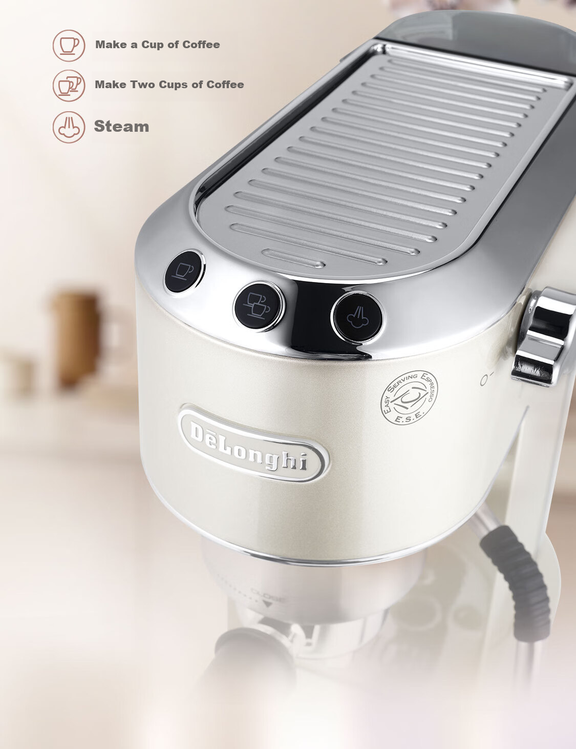 Delonghi Coffee Machine, Semi-Automatic Coffee Maker, Compact Home-Use Americano And Espresso Pump Press Professional Stainless Steel Manual Milk Frother EC885.CR EX: Cream White Gift 5