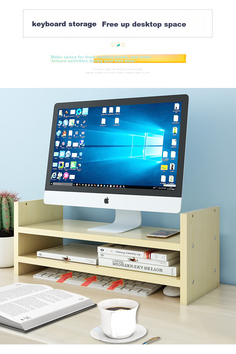 Shuranjia Adjustable Height Computer Monitor Riser Stand, Dorm Office Desk Organizer Shelf, Cherry Wood Color 04 16