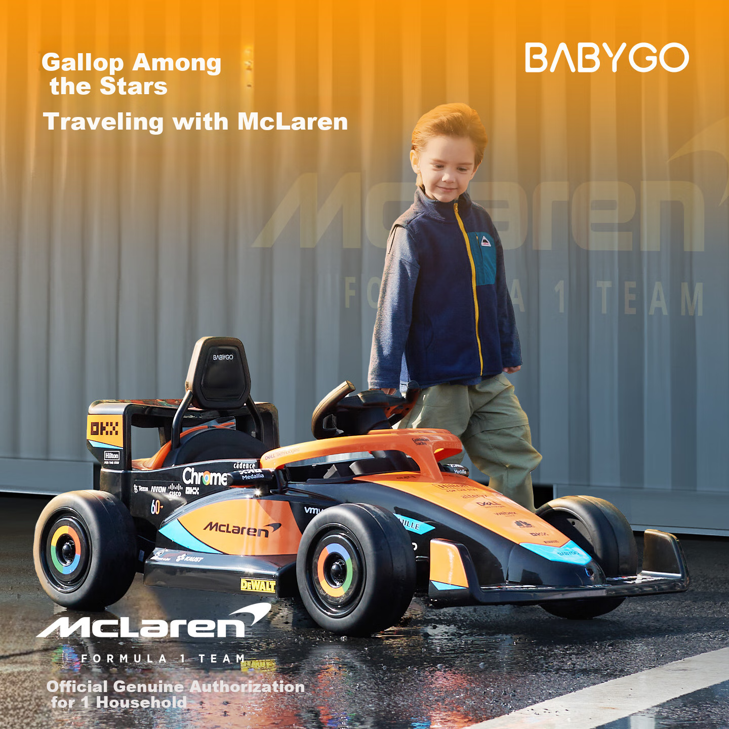 BG-BABYGO Children's Electric Car, McLaren Official Authorized Go-Kart F1 Remote Control Toy Racing Car, First Birthday Gift