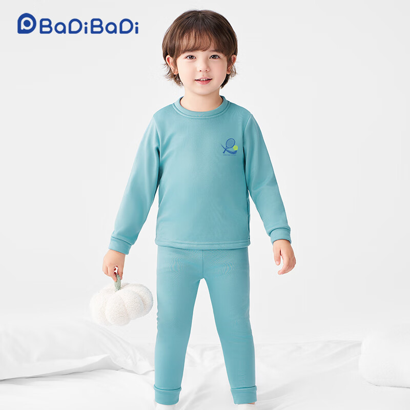 Badibadi Autumn Winter New Baby Toddler Fleece Lined Thermal Underwear Set Homewear Pajamas Blue Tennis Letter Size 130