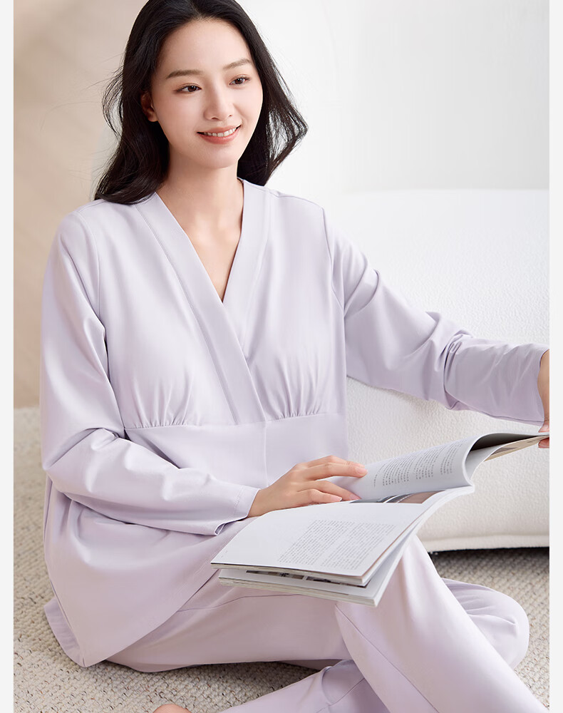 October Crystal Maternity Postpartum Nursing Pajama Set Spring Autumn Cotton Ice Blue Size L 3