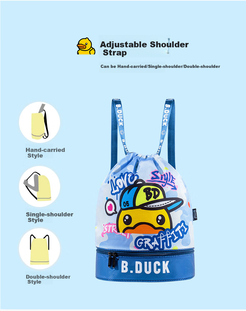B.Duck Waterproof Swim Bag, Cute Drawstring Backpack with Wet And Dry Separation for Pool, Beach, Hot Spring Storage 6