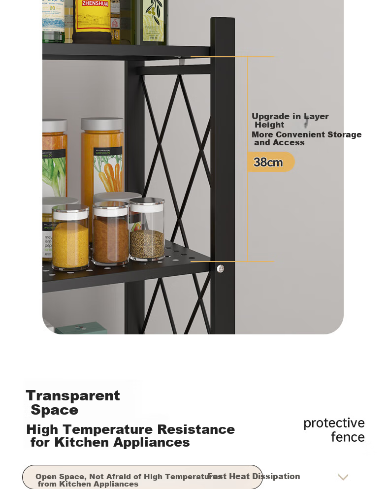Leaijia Foldable Storage Rack, No Installation Required, Multi-Layer Kitchen Shelf, Movable Floor Storage Organizer for Oven And Microwave 15