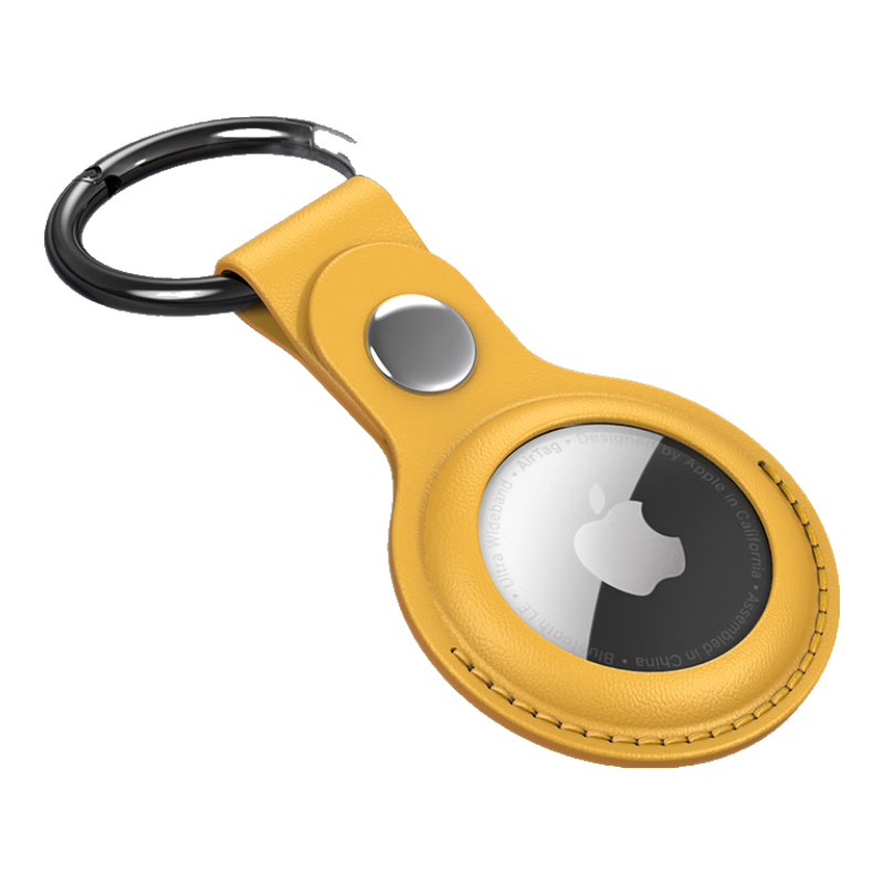 ESCASE AirTag Second Generation Protective Case, Apple AirTag Simulation Leather Positioning Anti-Loss Tracker Protective Shell Keychain, Dirt-Resistant And Shockproof with ES-KPLE01 Sunflower Color