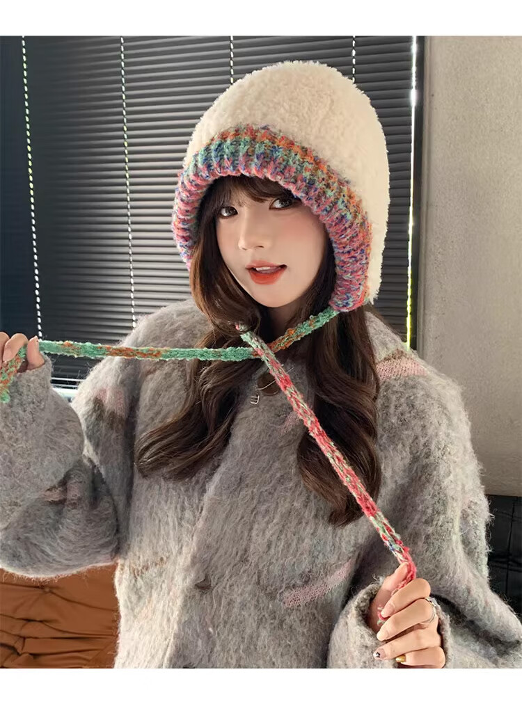 XUEXIMAN Women's Winter Split Fashion Cute Knitted Hat High-End Face-Slimming Warm Cold-Resistant Woolen Hat Versatile 2