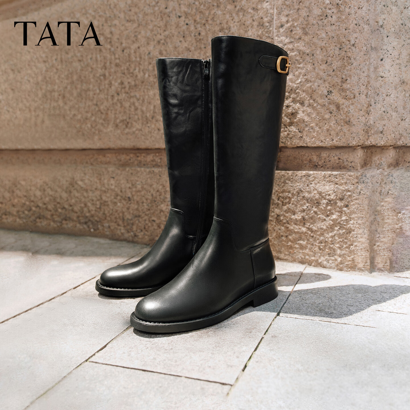 TATA Celebrity Model Supermodel Boots Knight Boots Large Calf Slimming Long Boots Black (Single Lining) Size 37