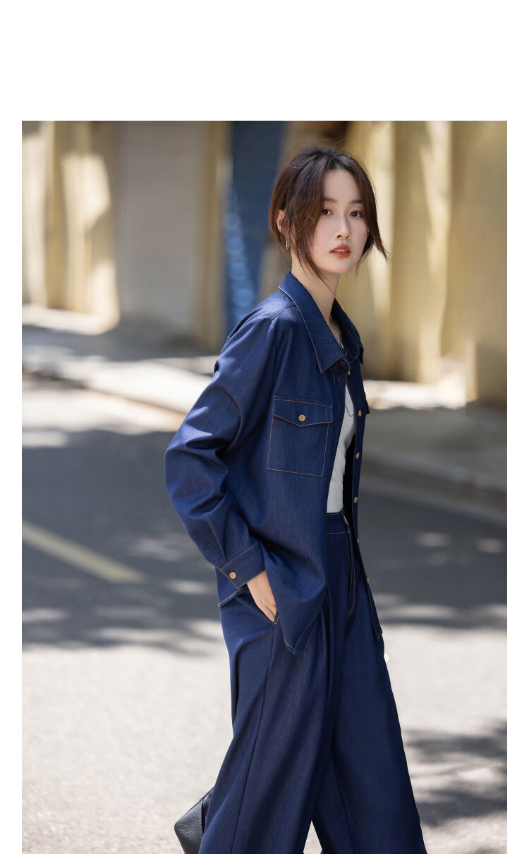 Demana Japanese Style Set Autumn Lapel Large Pocket Loose Shirt Half Elastic Waist Wide Leg Pants Women's Two-Piece Set 2