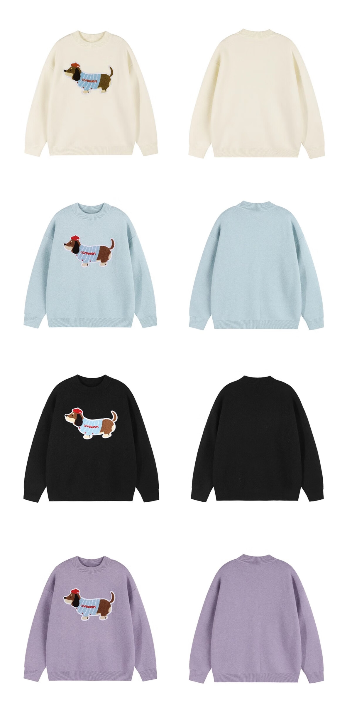 LEMANISM Sausage Dog Couple Sweater Men's Winter High-End Knit Lazy Style Cardigan Women's Black M 7