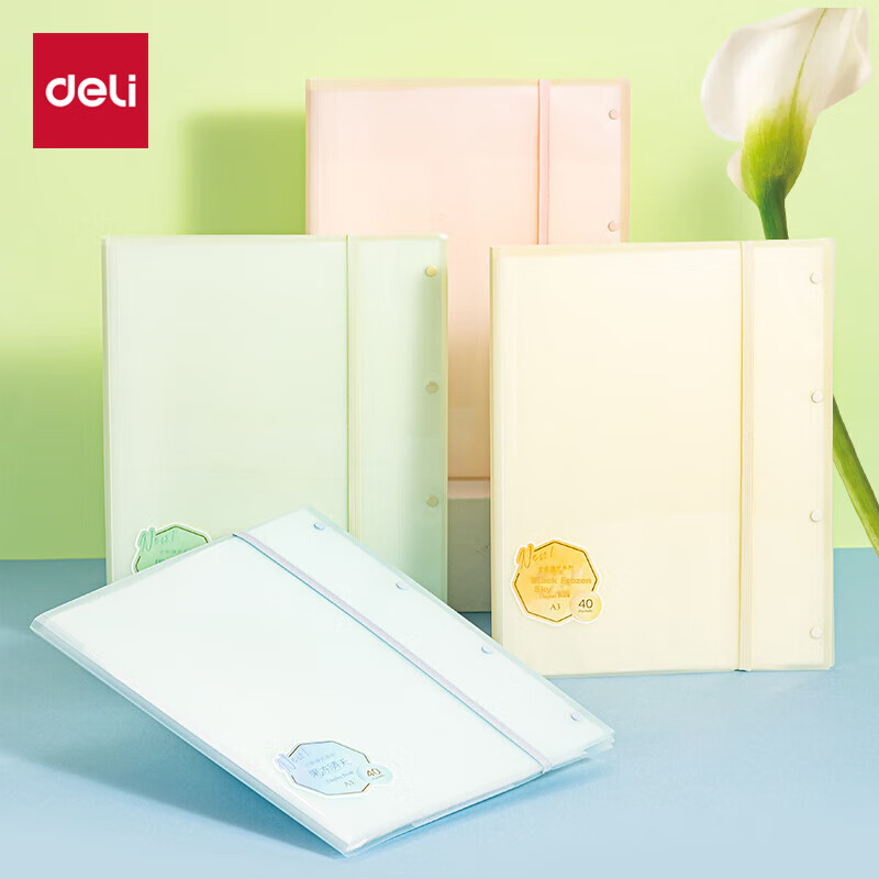 Deli A3/40-Page Document Folder, Jelly Clear Sky Series Fashion Student Exam Paper Document Award Subject File Organizer, Elementary to High School Random Color PQ314-40