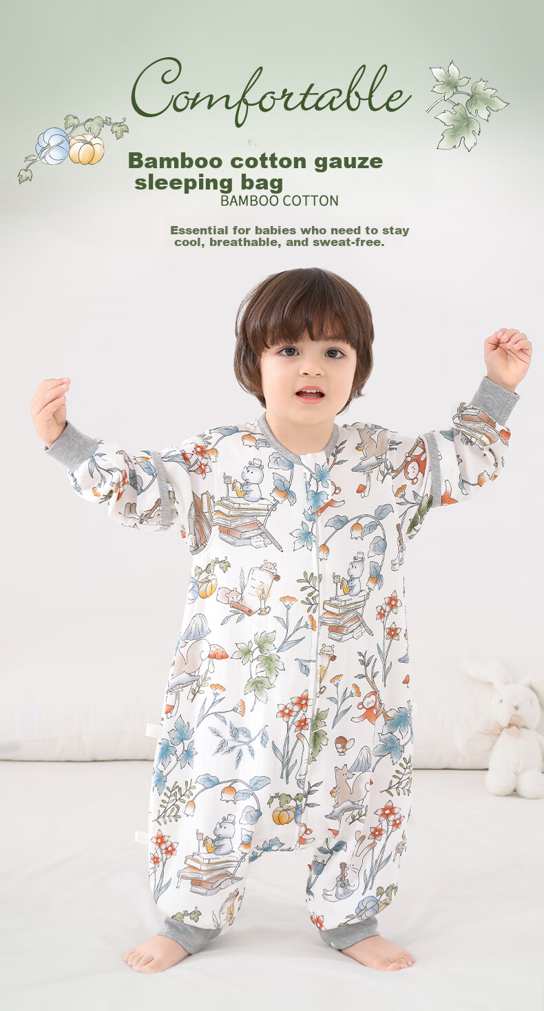 Baby Friend Bamboo Cotton Sleeping Bag for Infants, One-Piece Pajamas, Anti-Kick Blanket for Children, Summer Use, Front 4 Back 2 Mesh Sleeping Sack, Size 100 2