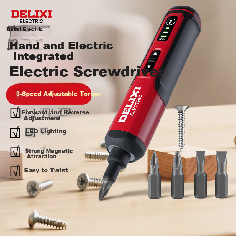 Аккумуляторная отвертка DELIXI ELECTRIC, бытовая, мини, 4 В, с прямым корпусом