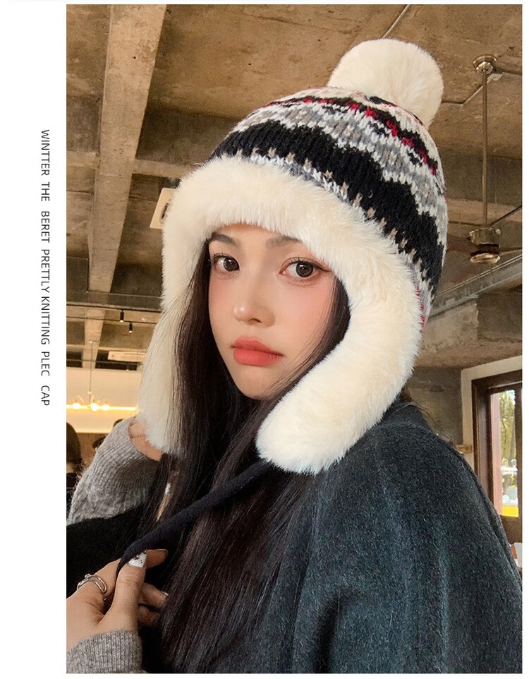 XUEXIMAN Fair Island Women's Winter Northeast Cold-Resistant Ear Protection Knitted Cotton Hat Windproof Harbin Travel Warm Lei Feng Hat 4