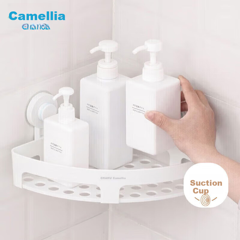 CHAHUA Bathroom Storage Rack, Toilet No-Drilling Toiletry Cup Holder, Wall-Mounted Storage Triangle Shelf, White, 1 Piece