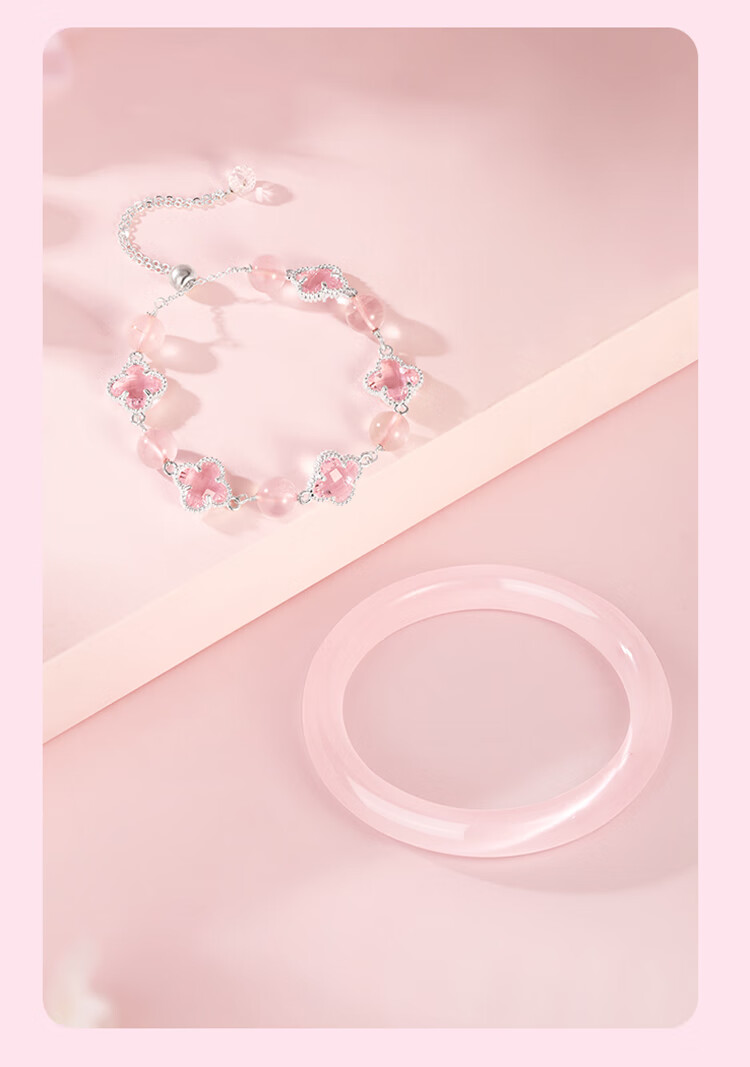 Jinliufu Lucky Four-Leaf Clover Crystal Bracelet Women's Bangle Chinese National Trend Cat's Eye Glass Set Birthday Gift for Girlfriend 2