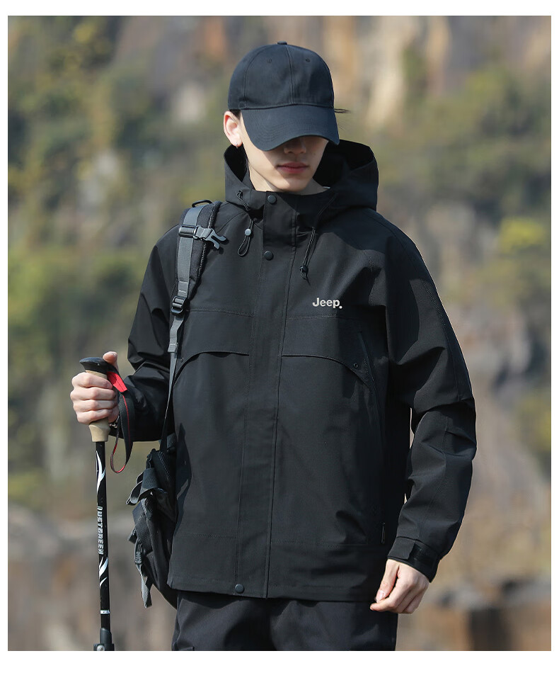 JEEP Men's Spring Casual Hooded Jacket Loose Workwear Mountain Climbing Coat Military Green 3XL 5