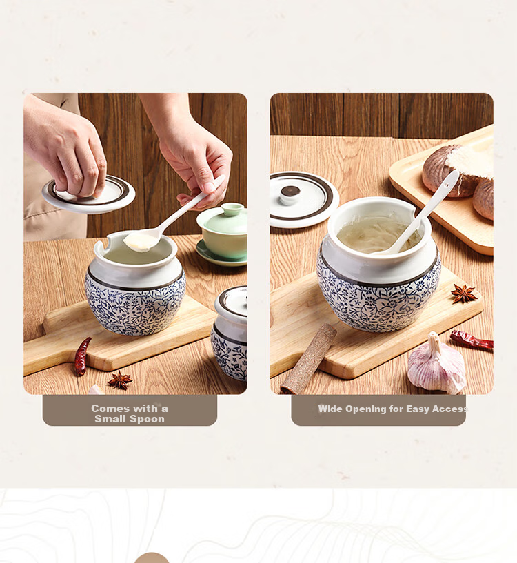 BJ Ceramic Large Capacity High-Temperature Resistant Seasoning Jar, Lard Container, Chili Pepper Jar, Chinese-Style Lard Bowl + Spoon, 700ml 9