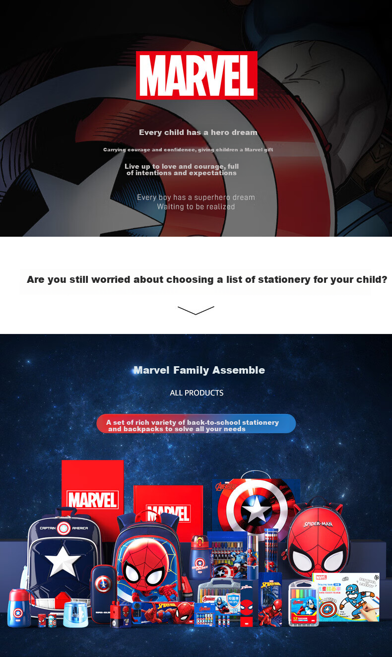 Disney Stationery Set, Marvel Drawing Stationery Gift Box, Elementary School Student Learning Supplies, Large Gift Pack for Graduation And Birthday Gifts, Boys' Toys, Kindergarten Graduation Present 2