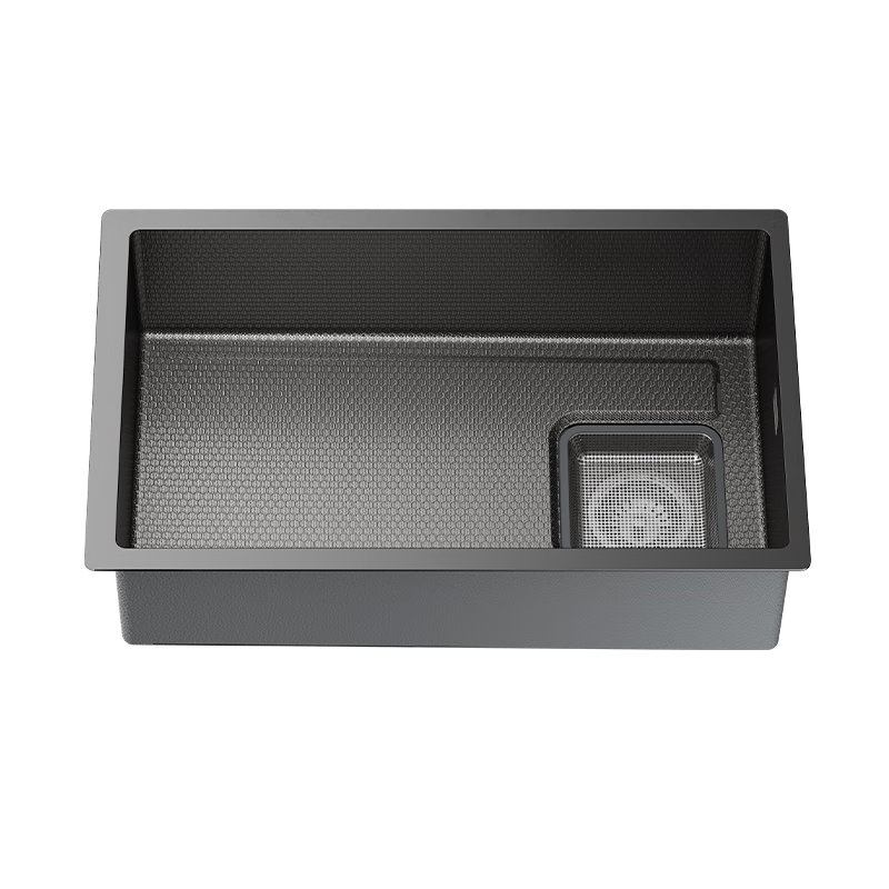 JOMOO Honeycomb Gunmetal Gray Scratch-Resistant Antibacterial Narrow-Edge Sink, Large Single Basin Kitchen Vegetable Washing Sink, 70*43 Pull-Out Faucet 02379