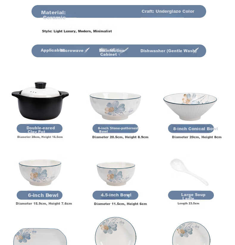 KANGQIN Underglaze Color Dinnerware Set for Home Use, 2025 New Stylish Ceramic Bowls, Plates, Chopsticks And Tableware Set, Fragrant 19