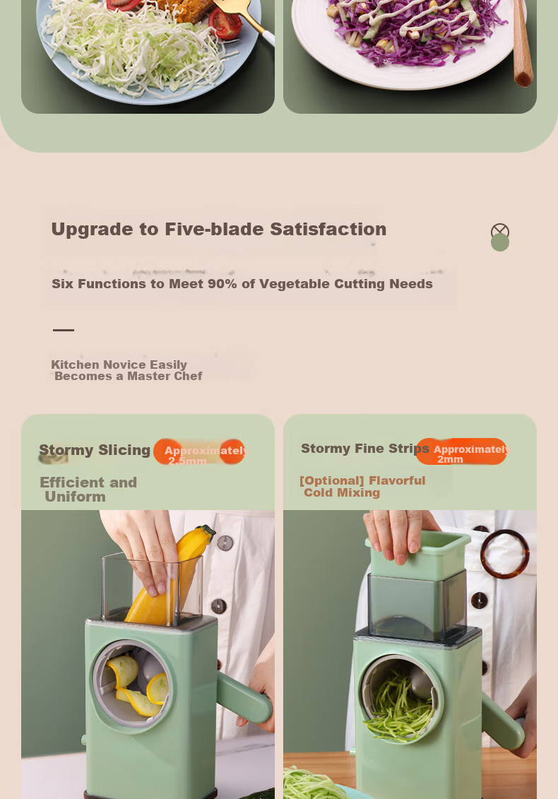 BJ Vegetable Slicer, Household Shredder, Kitchen Hand-Cranked Storm Roller Slicer, Potato Shredder, Grater, Five Blades 15