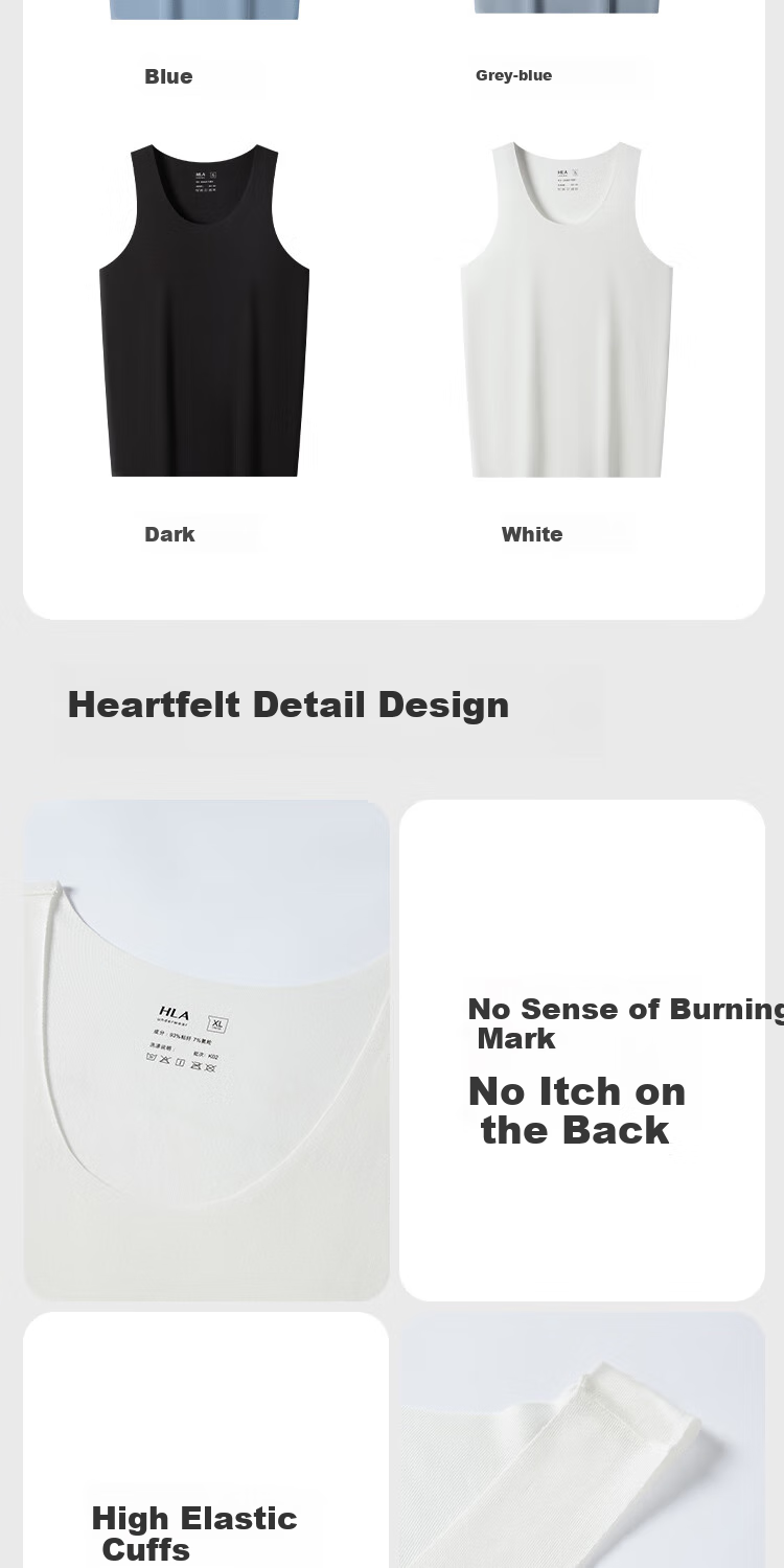 HLA [Randy Heart] Men's Sleeveless Tank Top, Ice Silk Seamless Antibacterial Cool-Feeling Basic Undershirt, Thin Undershirt, 2 Pieces 10