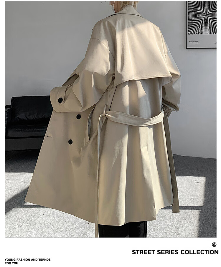 NASA GOOD Men's Mid-Length Trench Coat Autumn Winter Cold-Resistant Warm Loose Casual Double-Breasted Belted Jacket Black L 9
