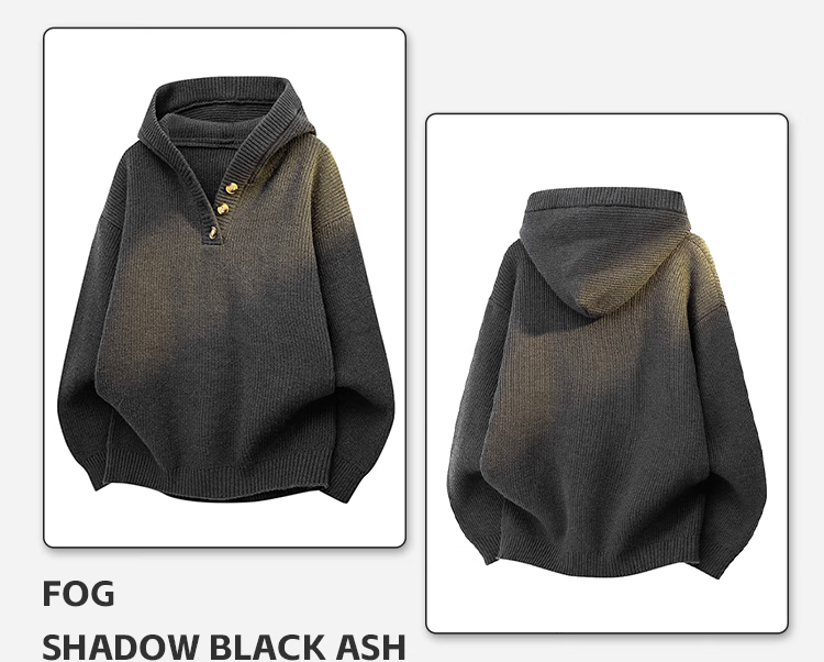 Homlean Japanese Style Casual Knit Sweater Men Autumn Winter Comfortable Hooded Pullover Simple Versatile Sweatshirt HS20 Fine Wool Gray M 5