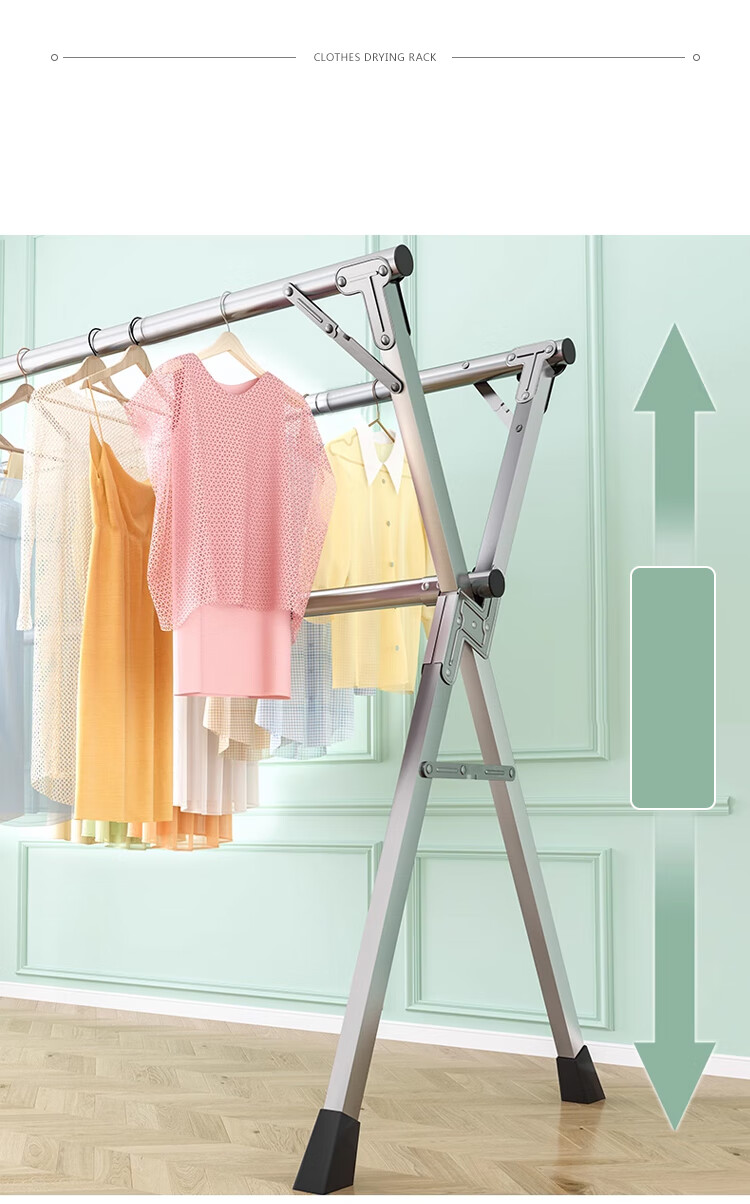 Annafu Clothes Drying Rack, No Installation Required, Foldable Floor-Standing Balcony Clothes Hanger, Extendable Quilt Drying Stand, YJ95 Three-Rod 2.4 Meters 5