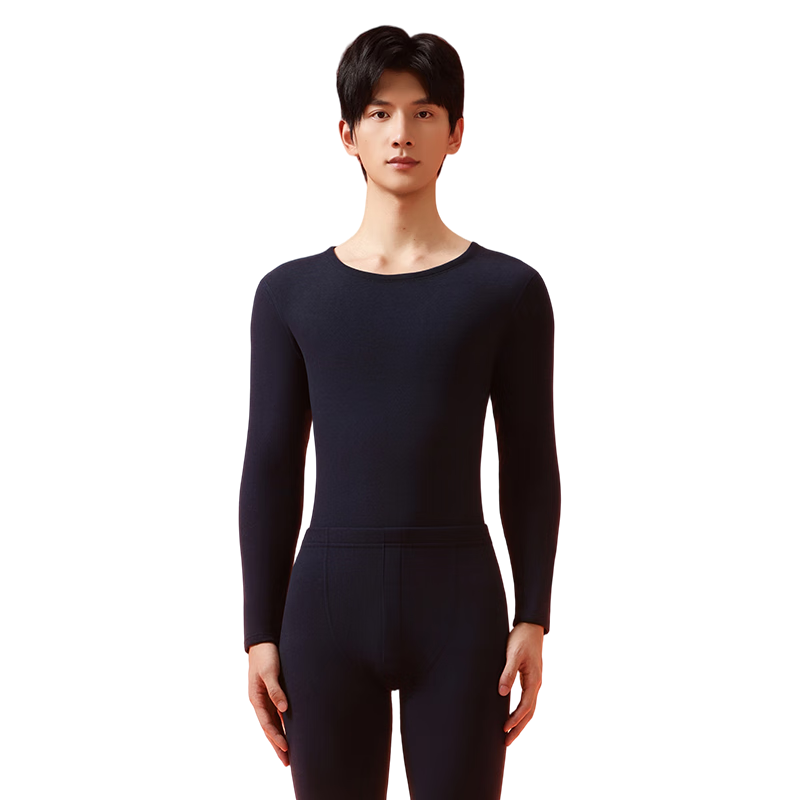 MINISO Men's Thermal Underwear Set Autumn Winter Wool Silk Heating Fleece Crew Neck Top and Bottom