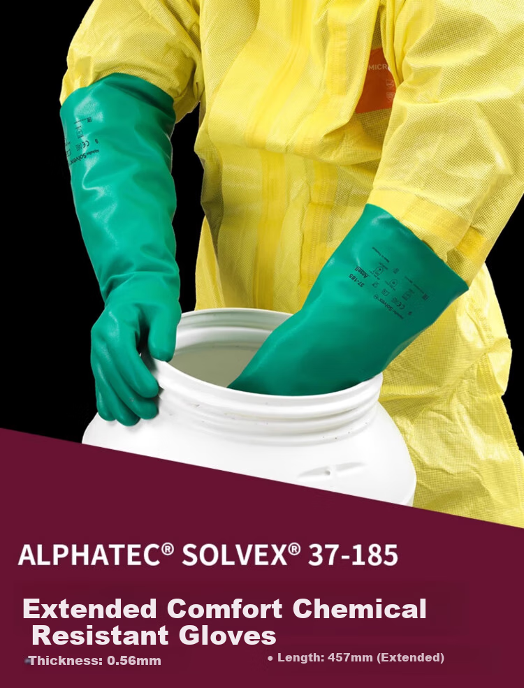 Ansell Chemical Protective Gloves, Acid And Alkali Resistant, Corrosion Resistant, Extended And Thickened Nitrile Rubber, Non-Slip, Durable Protective Work Gloves, 37-185 (1 Pair), 9/L 1