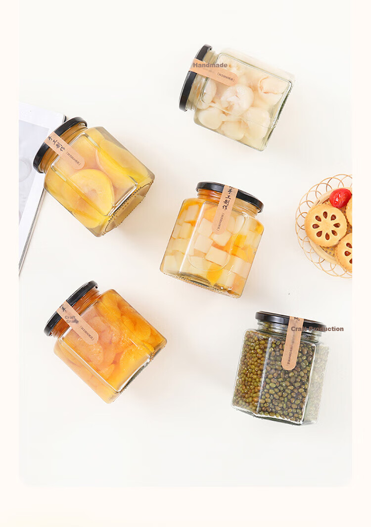 Baijie Glass Sealed Jar, Honey Bottle, Steaming And Cooking Glass Jar, Storage Container, Bird's Nest Dispensing Bottle, 500ml*6, for Preserving Laoba And Garlic 2