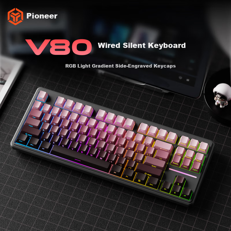 EWEADN V80 Wired Silent Keyboard with Real Mechanical Feel, High Aesthetic Value, Gradient Side Engraving, Portable 87-Key Layout for Women's Office, Laptop Gaming, E-Sports RGB Backlit Peripherals