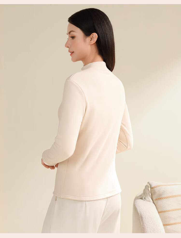 Tingmei [Triple Silk] Fleece-Lined Thickened Half Turtleneck Base Layer Top Women's Autumn Winter Thermal Underwear Shirt 13