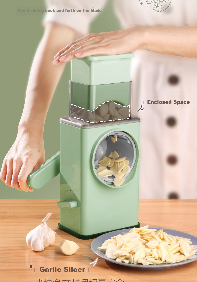 BJ Vegetable Slicer, Household Shredder, Kitchen Hand-Cranked Storm Roller Slicer, Potato Shredder, Grater, Five Blades 9