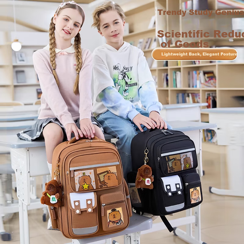 Dishuai Capibala Elementary School Backpack for Girls Grades 1-3 Lightweight Spine-Protecting Large Capacity Children's Backpack for Boys