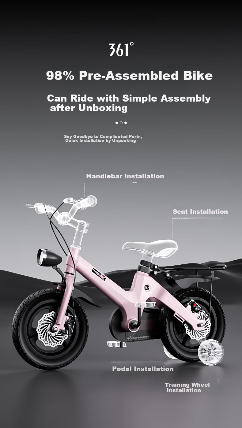 361° Children's Bicycle for Ages 3-6 Dual Disc Brake Baby Pedal Bike for Boys And Girls with Training Wheels 16-Inch White 10