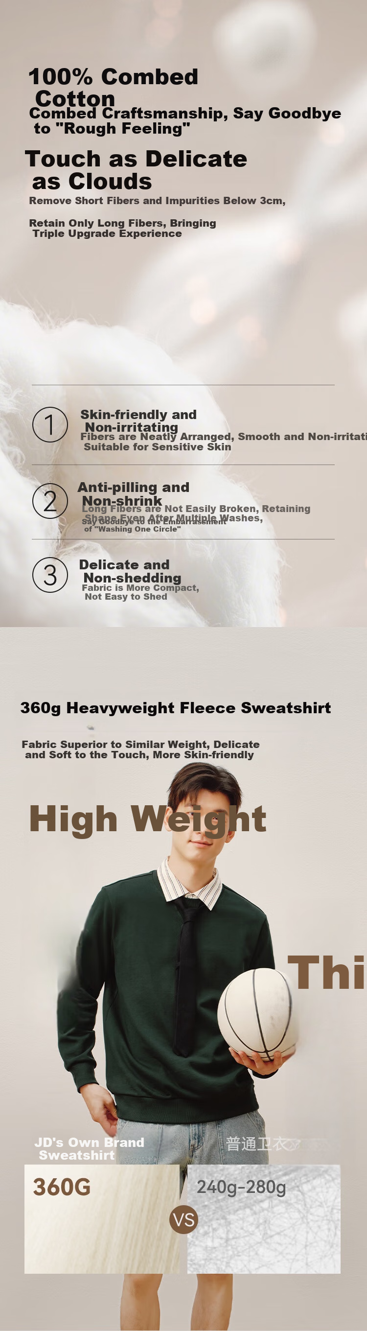 JD Original Pure Cotton Sweatshirt for Men, New Spring And Autumn Style 2026, Men's Outerwear Clothing, Base Layer T-Shirt, Black, 2XL 5