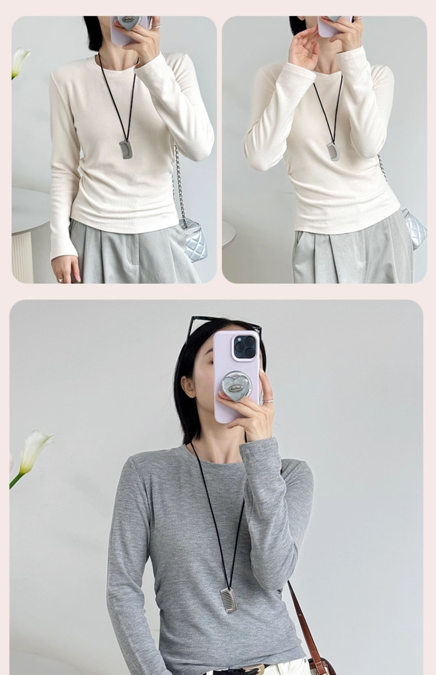 MiiOW Women's Long Sleeve Round Neck Knit Base Shirt 2025 New Spring Autumn Slim Fit Top 14