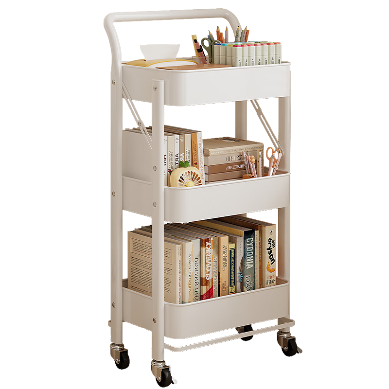 Shanshan Wood Art Bookshelf Floor Storage Rack Simple Mobile Wall Storage Rack Living Room Snack Rack Home Trolley