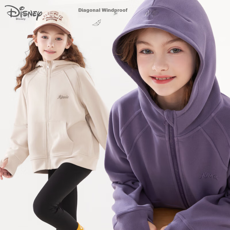Disney Girls' Jacket, Spring And Autumn Children's Outerwear, Hooded Sweatshirt for Older Kids, Stylish Children's Clothing, 3DS067 Iris Purple, Size 130