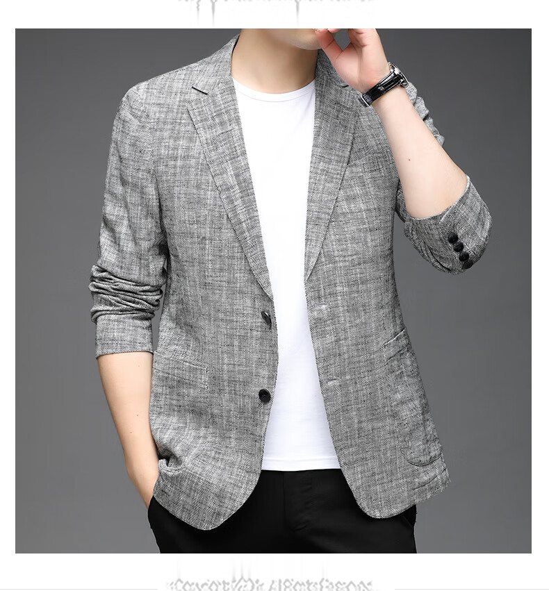 Pierre Cardin Men's Casual Solid Color Linen Blend Blazer Spring Autumn Business Jacket 9