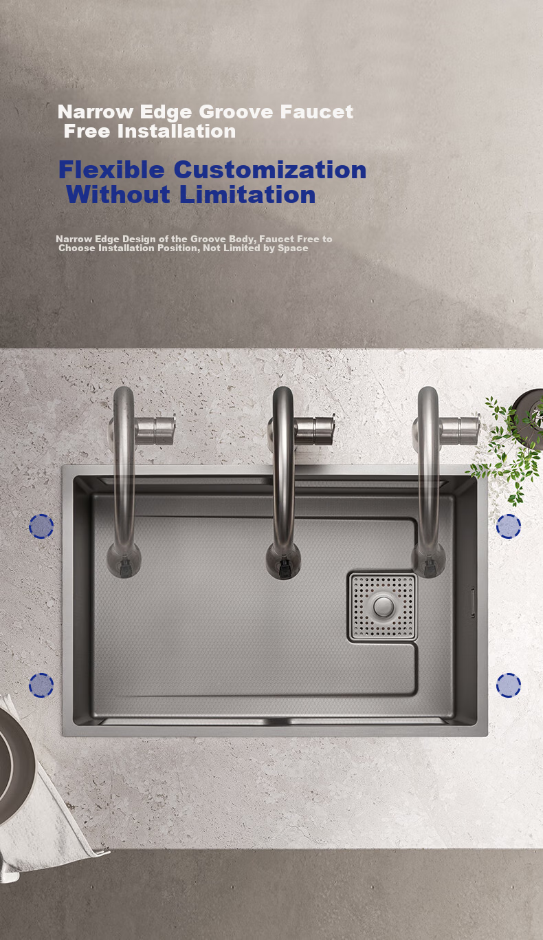JOMOO Stainless Steel Embossed Filter Strainer Narrow-Edge Double-Sink Large Single Sink Kitchen Vegetable Washing Basin 75*43 Pull-Out Faucet 02373 10